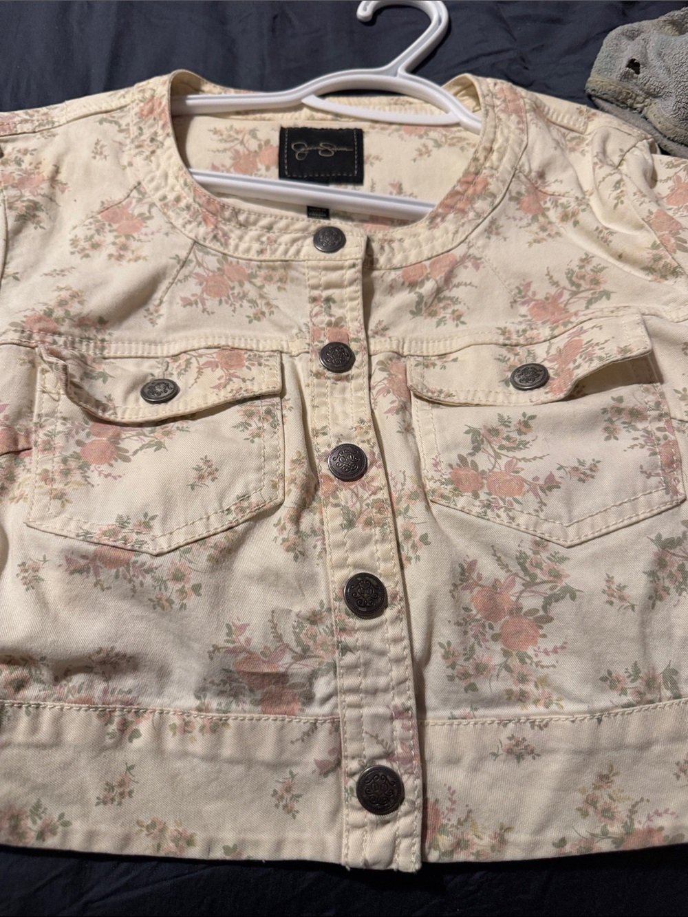 Jessica Simpson Cream Floral Button-Front Shirt Jacket